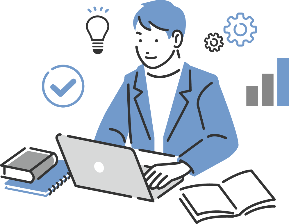 WordPressの作業をする専門エンジニアのイラスト